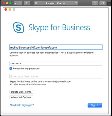 skype for business smart card|Skype for business sign in box.